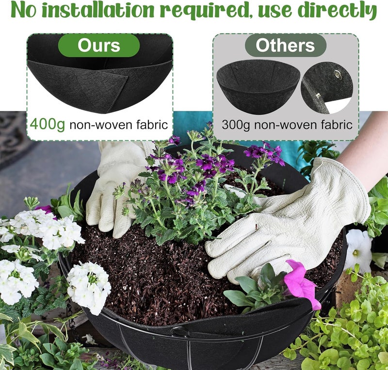Adnee 3 Pcs 12 Inch Fabric Planter Basket Liner-Felt Flower Pot Liners-Hanging Plant Basket Fiber Insert for Garden Wall Hanging Planter Flower Vegetables(Round) - Image 4